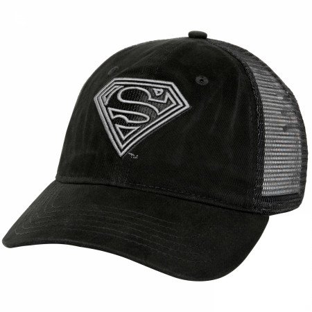 Superman Classic Symbol Black on Black Curved Brim Adjustable Dad Hat